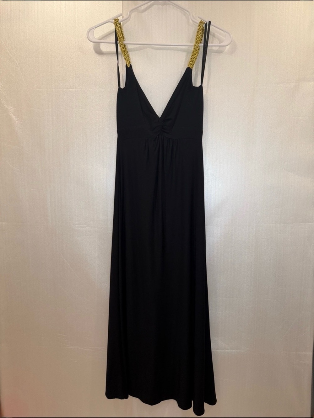 Sweetees Black V-Neck Midi Dress with Gold Braided Straps Size XS
